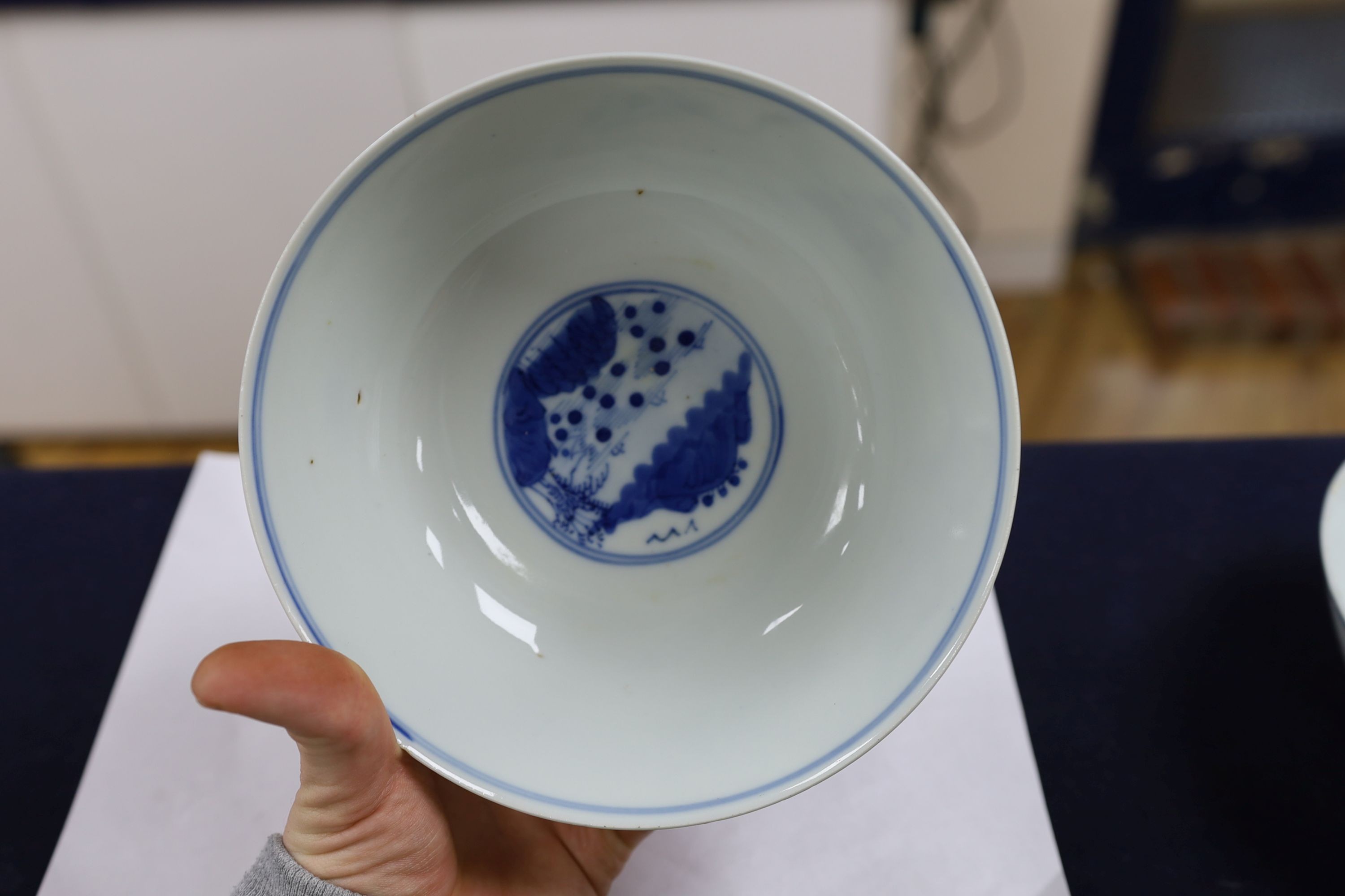 A collection of seven Chinese blue and white bowls 18cm